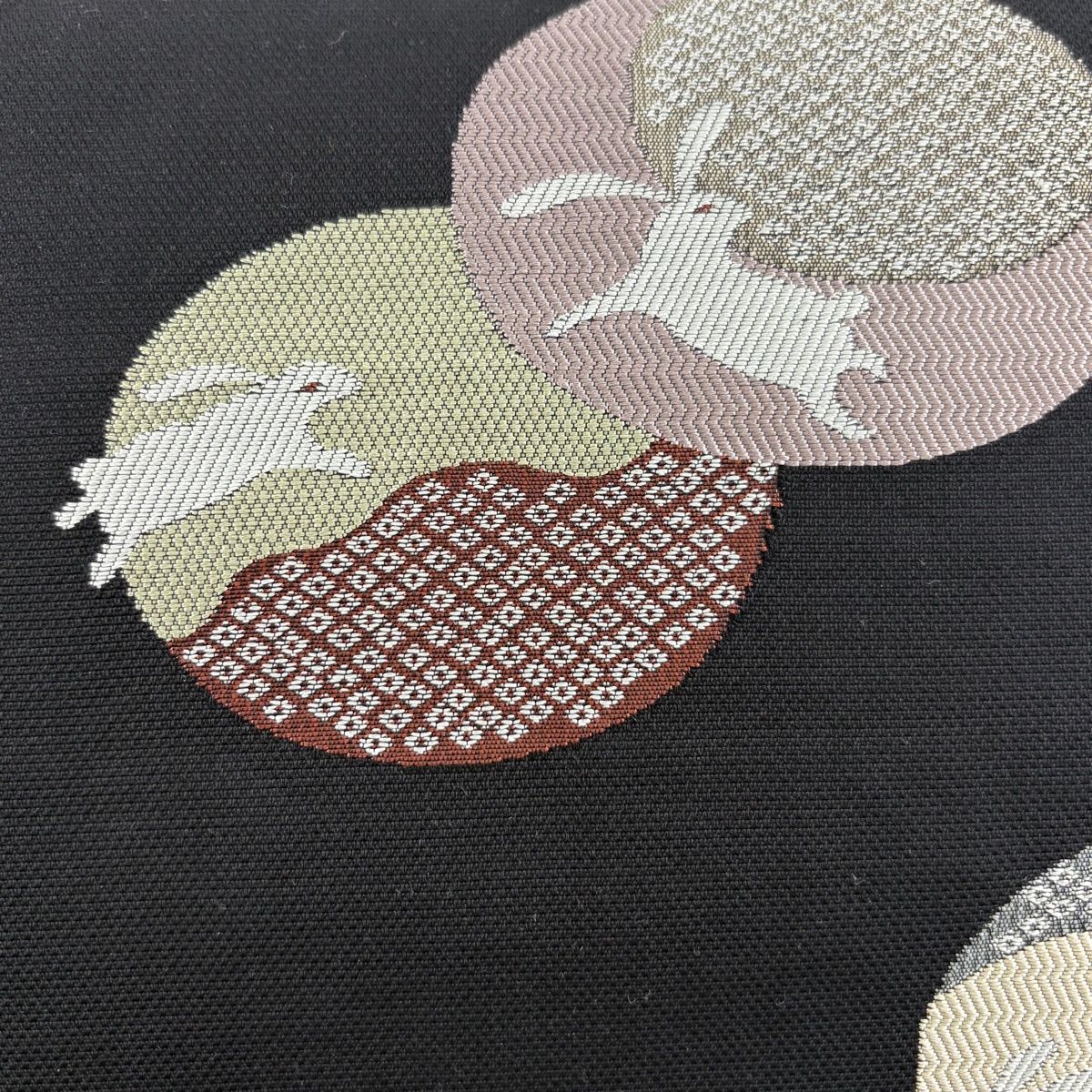 名古屋帯 うさぎ 疋田柄 黒 正絹