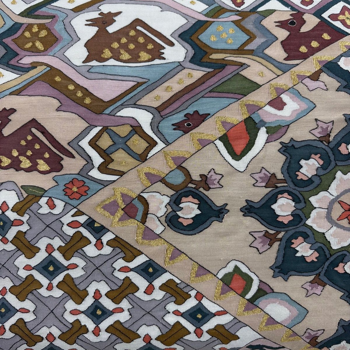 袋帯 華文 有栖川文 金糸 薄小豆 お太鼓柄 正絹