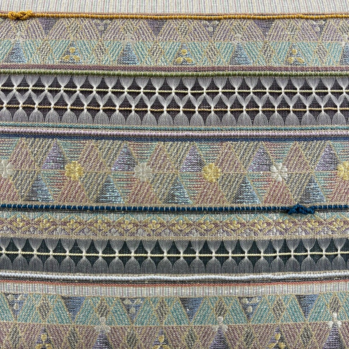 袋帯 花 幾何学模様 金銀糸 灰紫 お太鼓柄 正絹