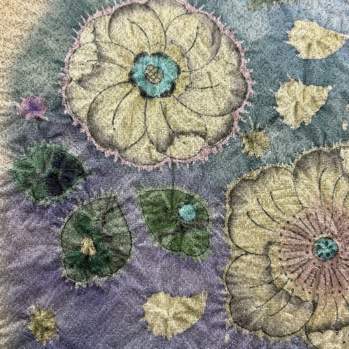 袋帯 落款 草花 銀糸 山吹茶色 お太鼓柄 正絹