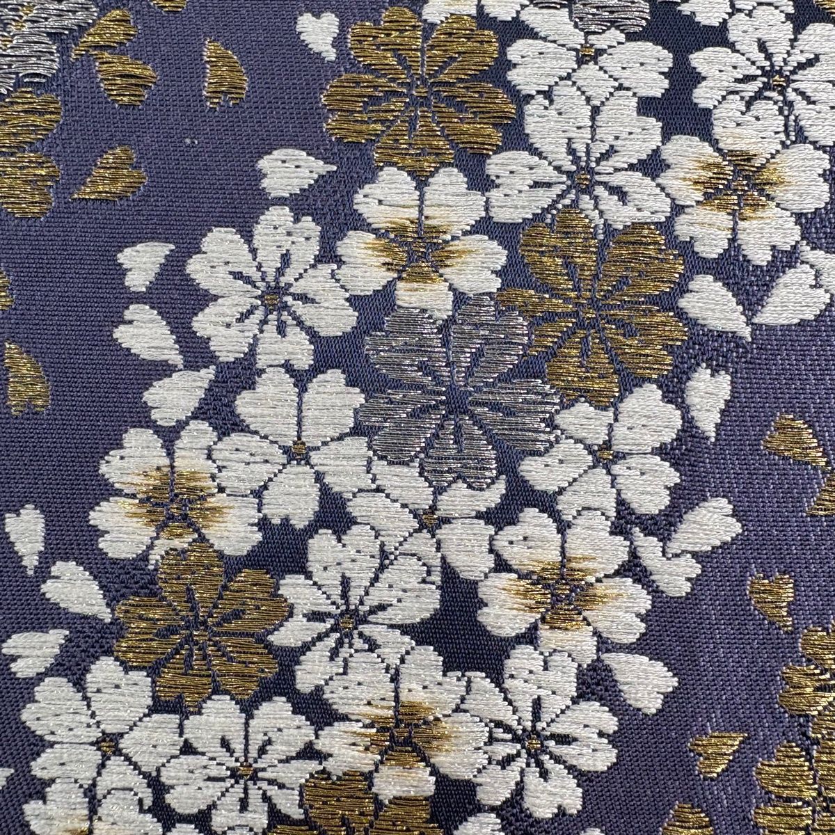 袋帯 秀品 桜 波頭 唐織 金銀糸 灰紫 六通 正絹