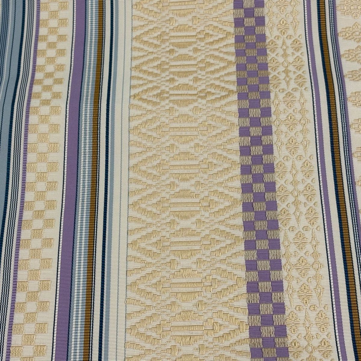 名古屋帯 証紙 松葉仕立て 八寸名古屋帯 博多織 独鈷柄 縞 ベージュ 正絹