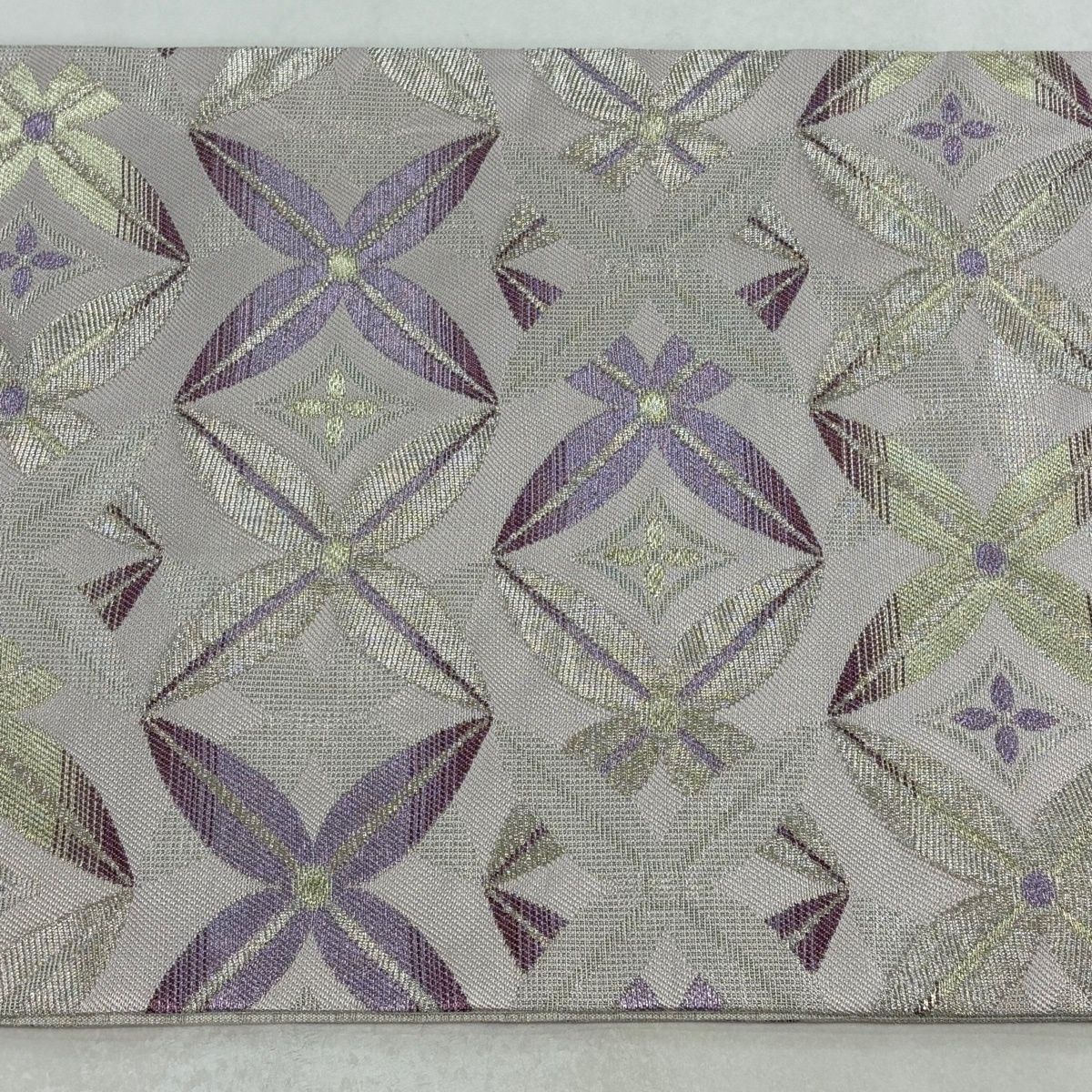  袋帯 誉田屋源兵衛 落款 帯匠誉田屋 七宝 花菱 金銀糸 薄紫 六通 正絹 袋帯 帯