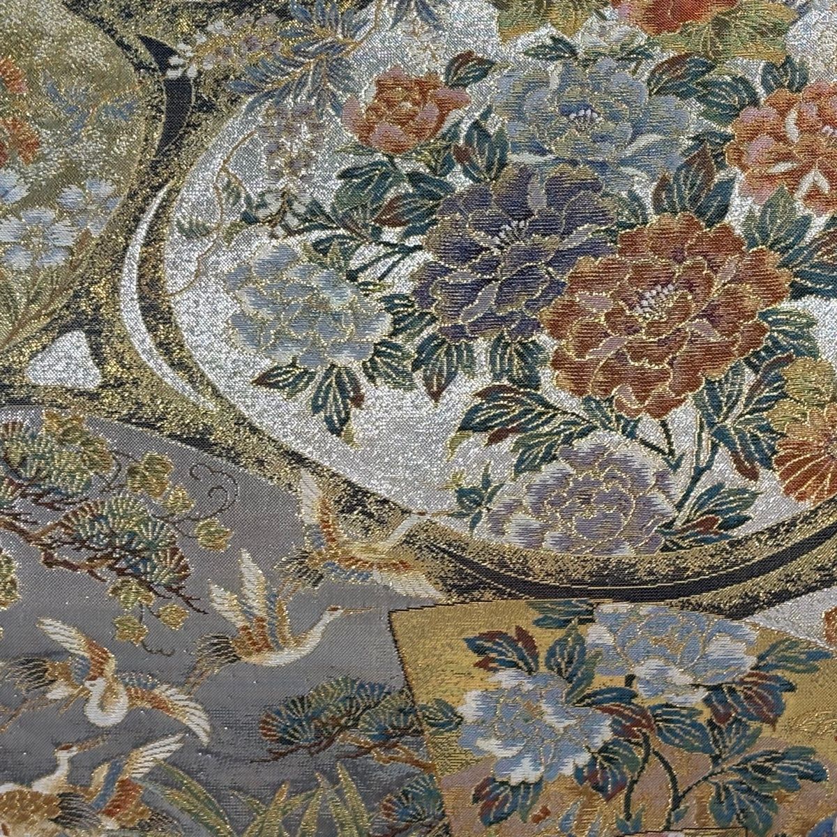 丸帯 琳派流水名勝図 草花 金糸 箔 銀色 全通 正絹