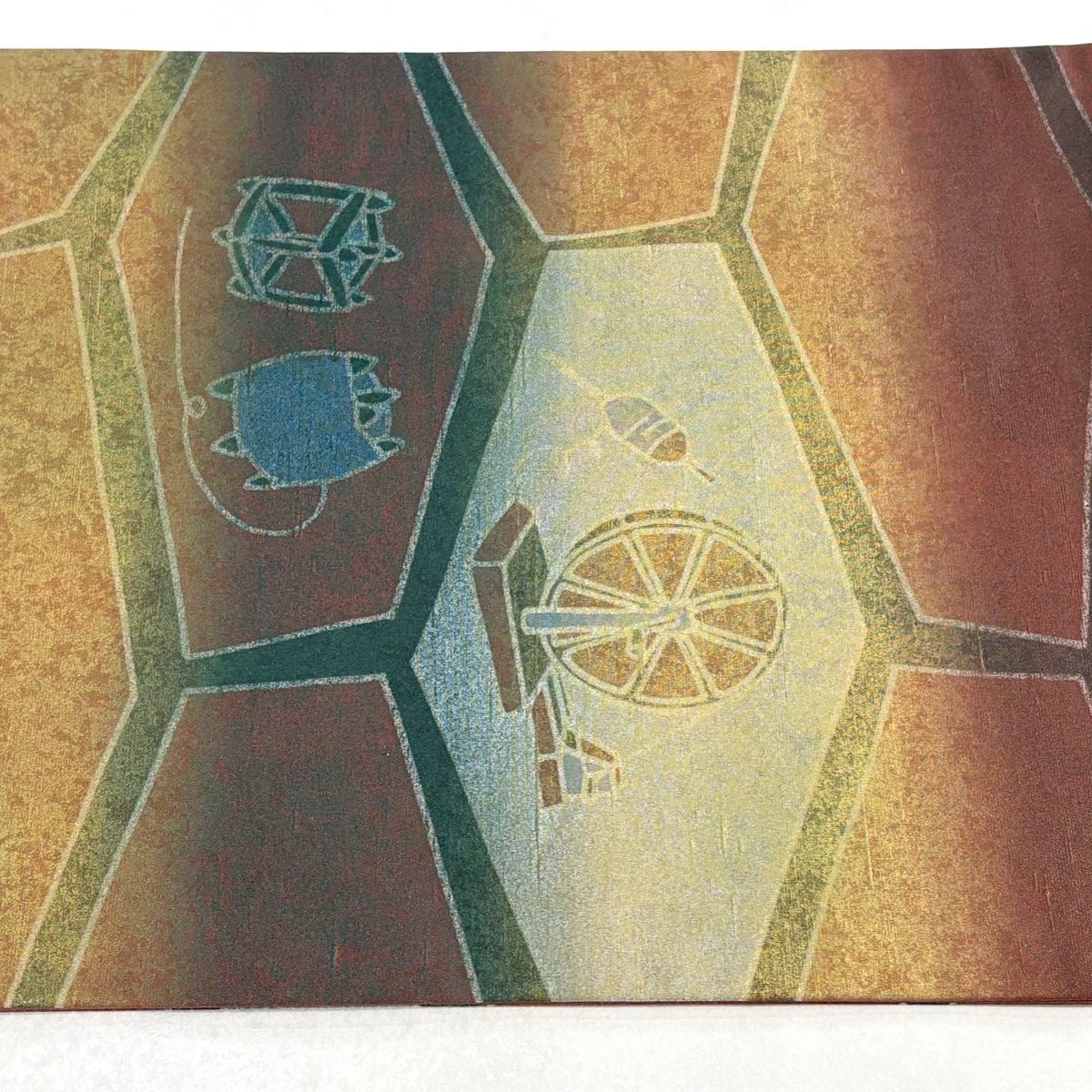  袋帯 落款 牛首紬地 糸巻 糸繰り機 金彩 茶色 全通 正絹 袋帯 帯