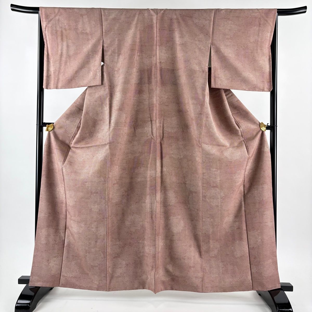 小紋 身丈163 5 cm 裄丈67 M 袷 牛首紬地 落款 証紙 雪輪 小豆色 正絹