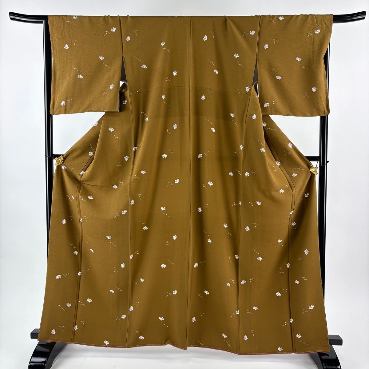 小紋 身丈164 cm 裄丈67 M 袷 猫 餅花 山吹茶色 正絹