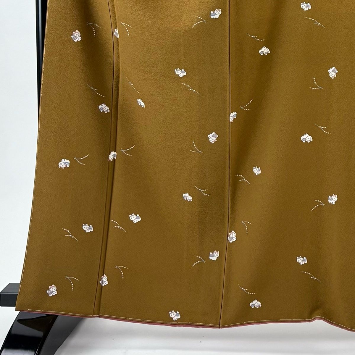 小紋 身丈164 cm 裄丈67 M 袷 猫 餅花 山吹茶色 正絹