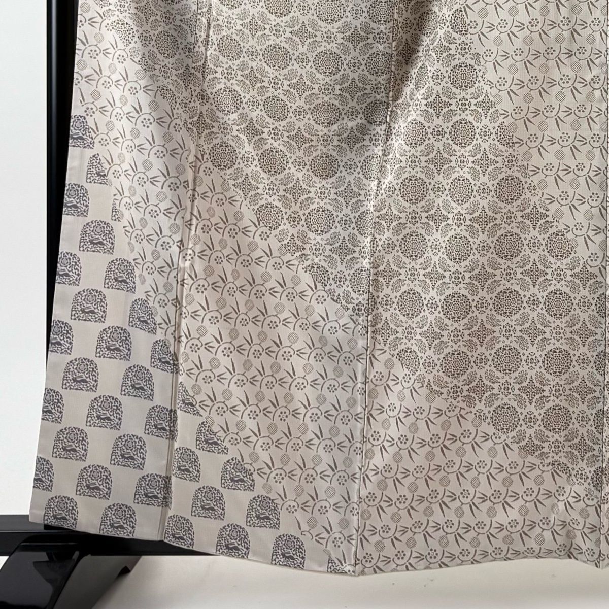 訪問着 身丈162.5 cm 裄丈65.5 M 袷 紬地 笹蔓 うさぎ 灰茶 正絹