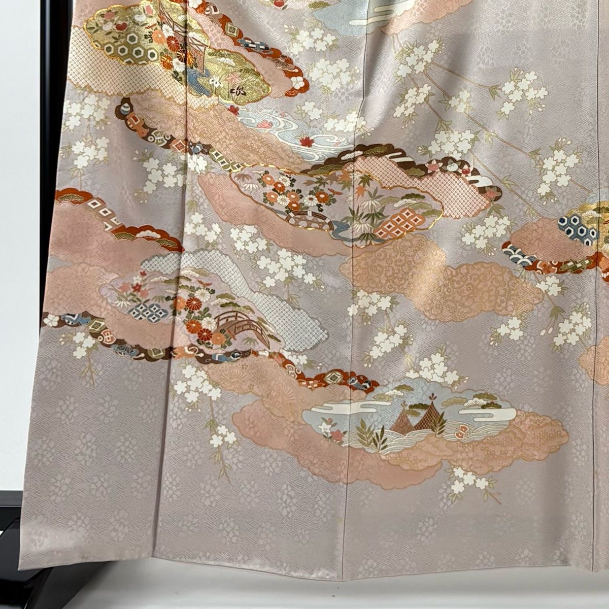 訪問着 身丈165 cm 裄丈69 L 袷 雲文 桜 金糸 金彩 灰紫 正絹