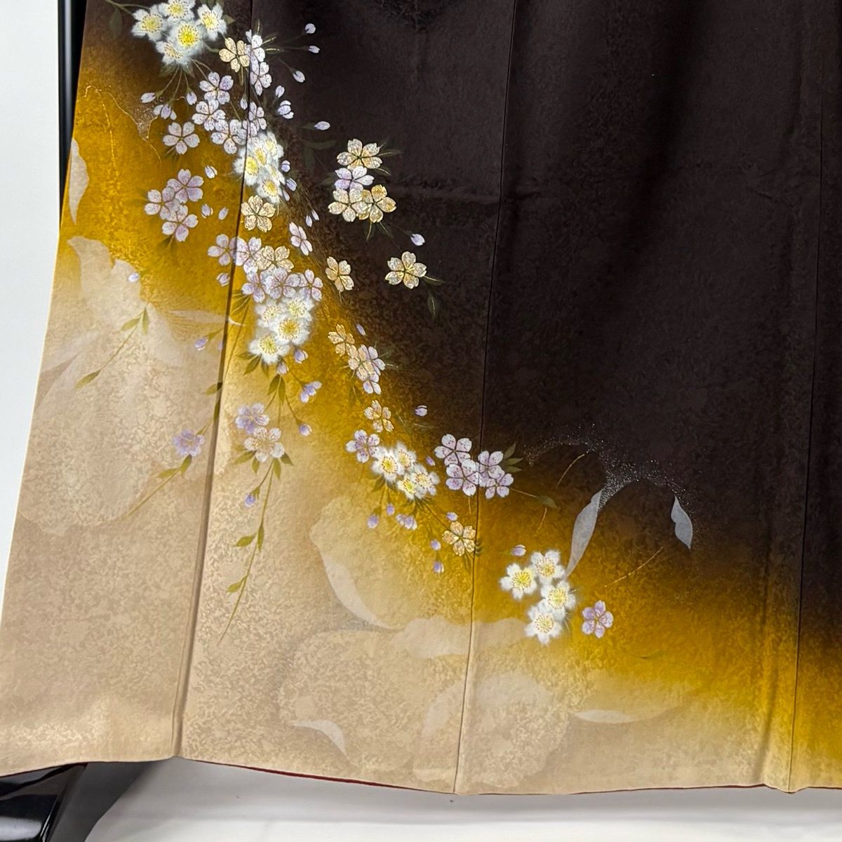 振袖 身丈165.5 cm 裄丈66 M 袷 桜 金銀彩 染め分け 焦茶色 正絹
