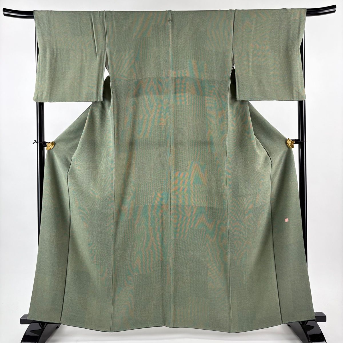 【お値打　スーパートールサイズ】江戸小紋　角通　一紋　袷　裄丈72 身丈184 美品】 江戸小紋 身丈162cm 裄丈67.5cm L 袷 落款 角通し 緑 正絹 名品