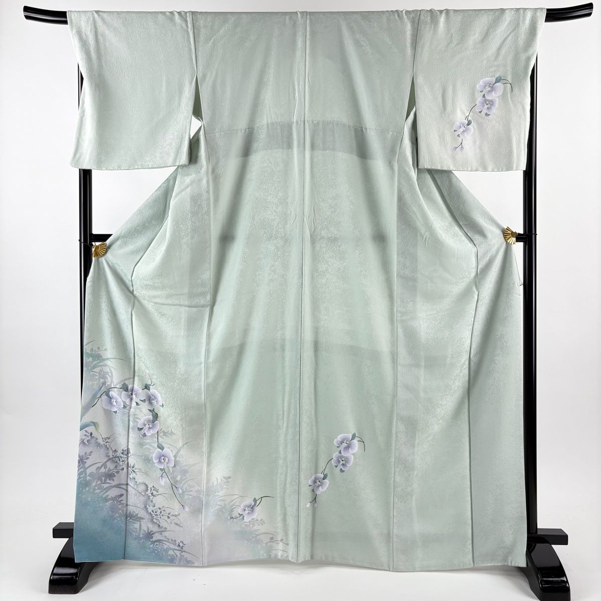 付下げ 身丈167 cm 裄丈70 L 袷 胡蝶蘭 シルエット ぼかし 薄緑 正絹