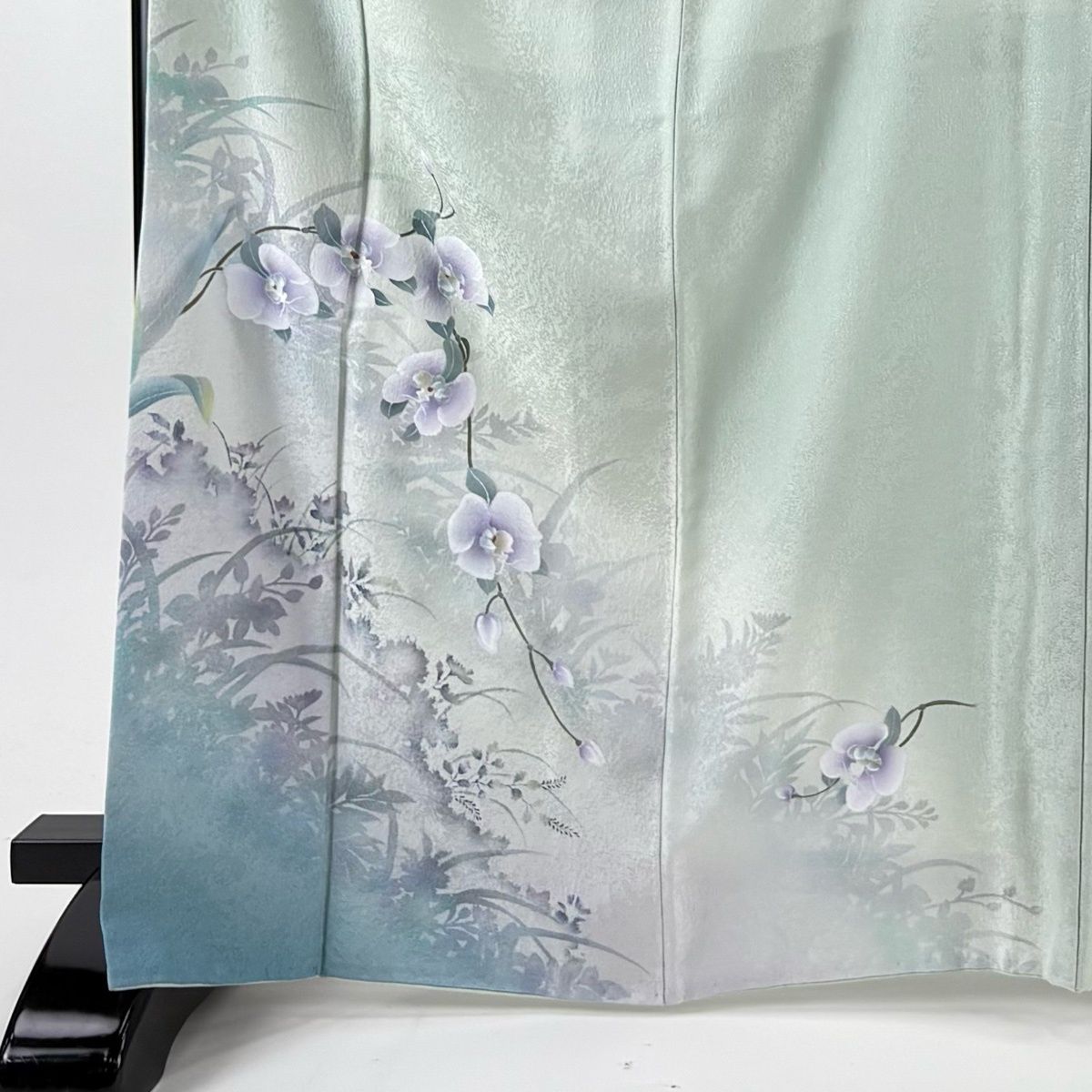 付下げ 身丈167 cm 裄丈70 L 袷 胡蝶蘭 シルエット ぼかし 薄緑 正絹