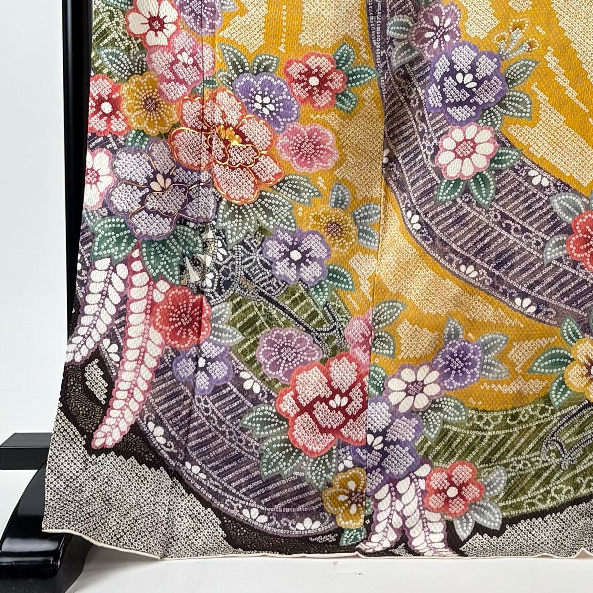 振袖 身丈171.5 cm 裄丈69.5 L 袷 花車 熨斗 金彩 金糸 山吹色 正絹