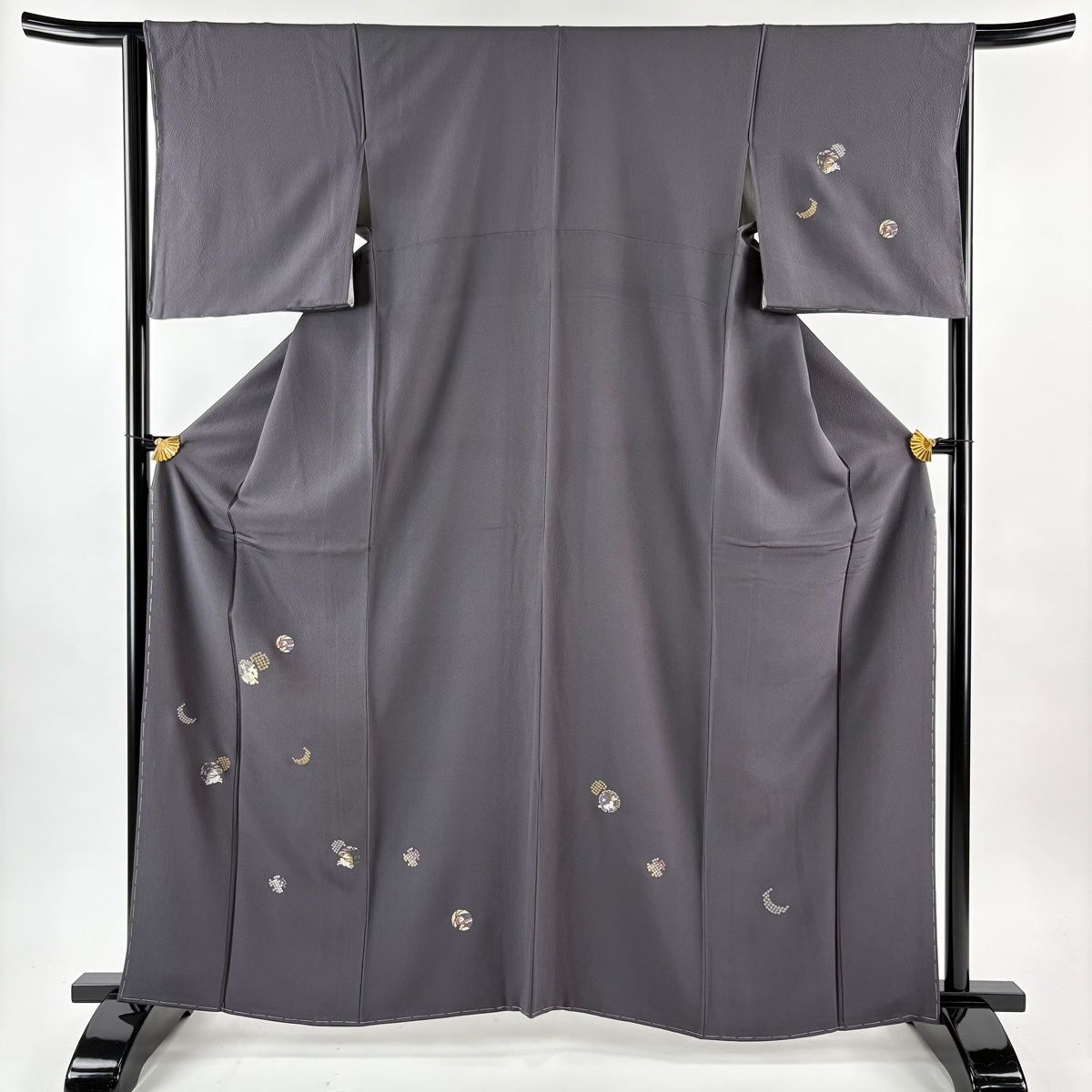 付下げ 身丈164 cm 裄丈64 5 M 袷 うさぎ 月 金銀糸 刺繍 灰色 正絹