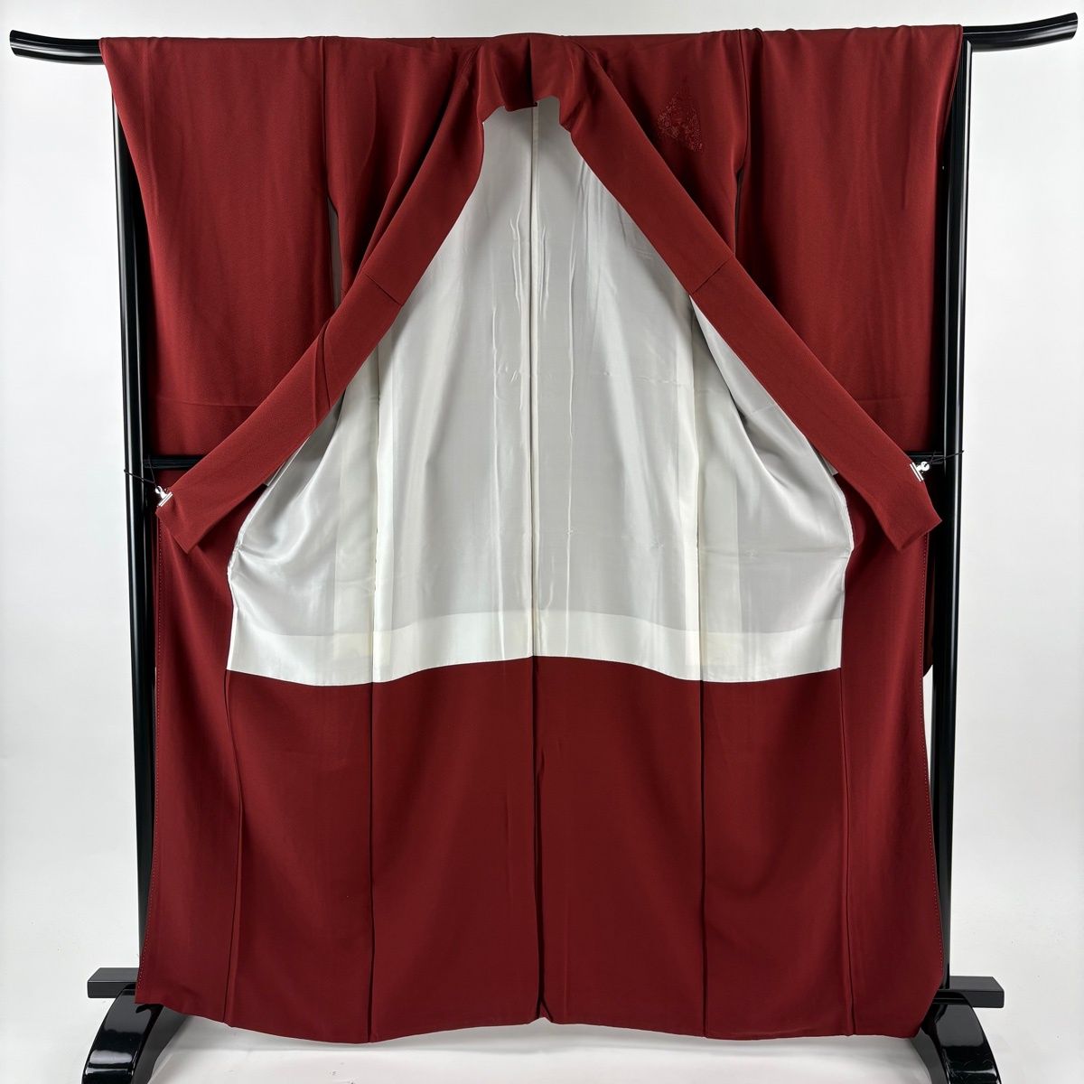  振袖 身丈164 5 cm 裄丈68 L 袷 ペイズリー 草花 刺繍 金糸 えんじ色 正絹 振袖 着物