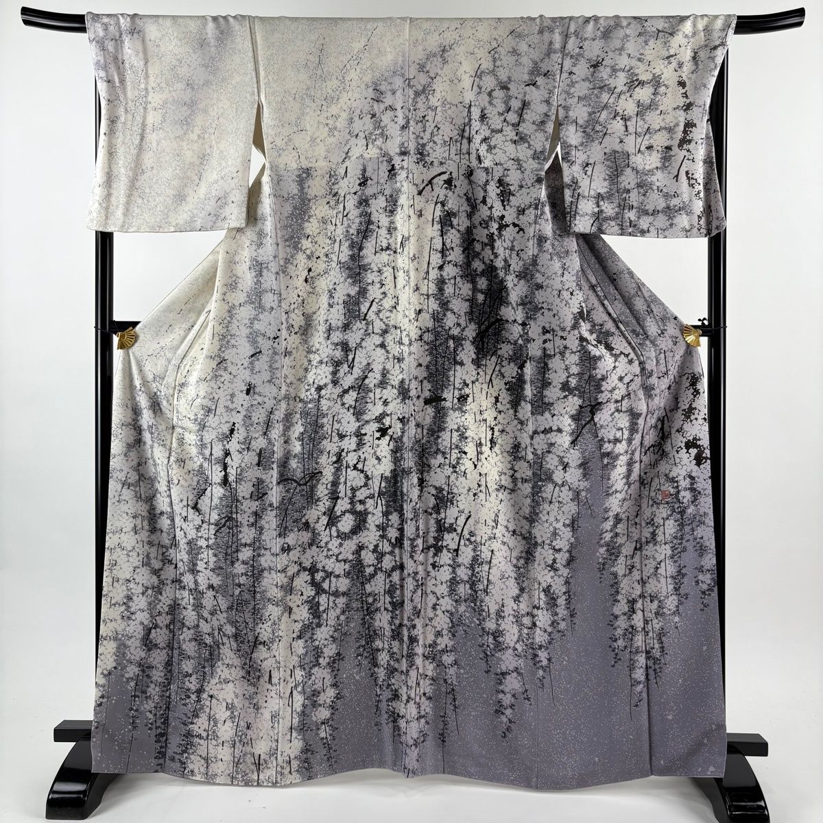 訪問着 身丈166 cm 裄丈69 L 袷 落款 枝垂れ桜 灰紫 正絹