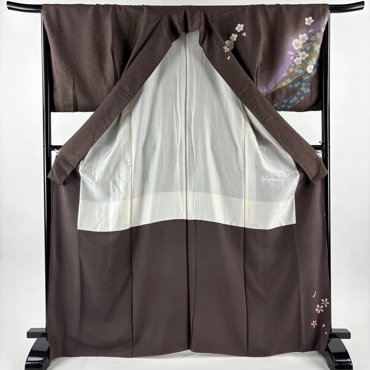  訪問着 身丈167 cm 裄丈67 M 袷 桜 花菱 金通し 金彩 茶紫 正絹 訪問着 付け下げ 着物