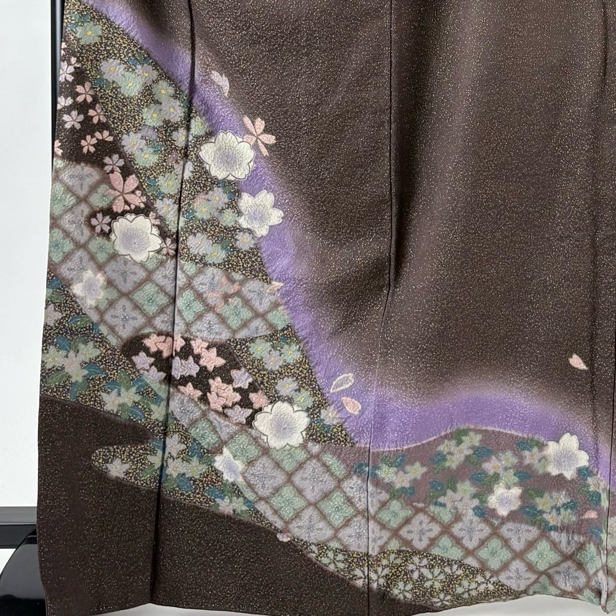 訪問着 身丈167 cm 裄丈67 M 袷 桜 花菱 金通し 金彩 茶紫 正絹