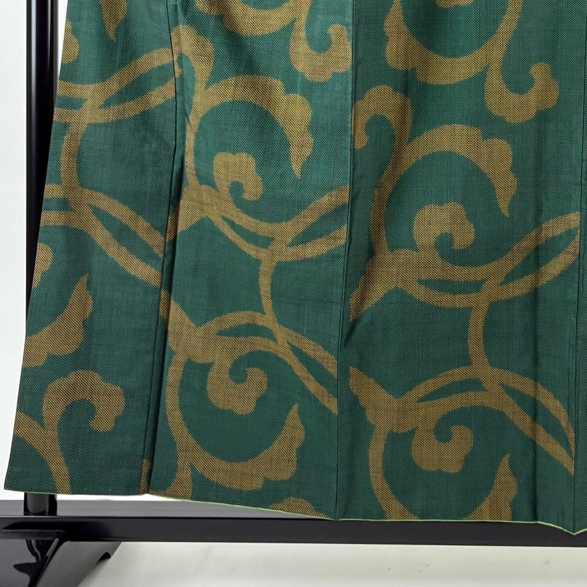 大島紬 身丈159 cm 裄丈64.5 M 袷 都喜ヱ門 証紙 唐草 緑 正絹 名品