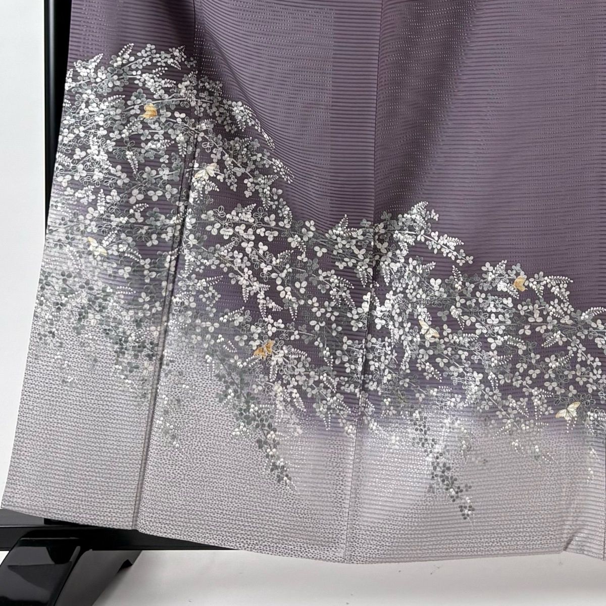 付下げ 身丈161 cm 裄丈63.5 S 絽袷 松尾光琳 落款 萩 蝶 銀彩 灰紫 正絹