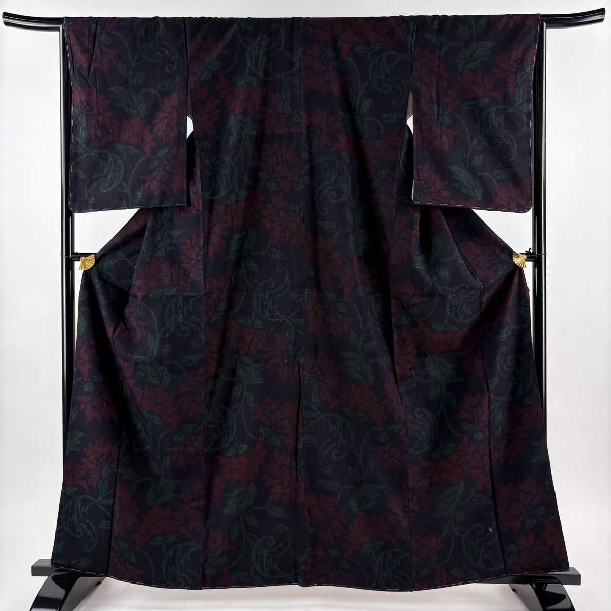 紬 身丈164.5 cm 裄丈65.5 M 袷 花唐草 濃紺 正絹