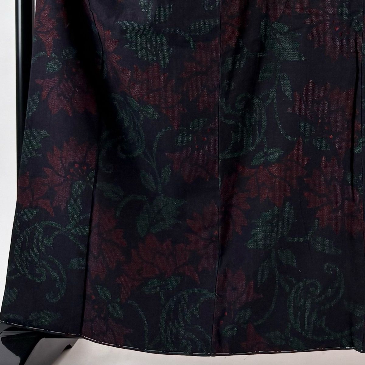 紬 身丈164.5 cm 裄丈65.5 M 袷 花唐草 濃紺 正絹
