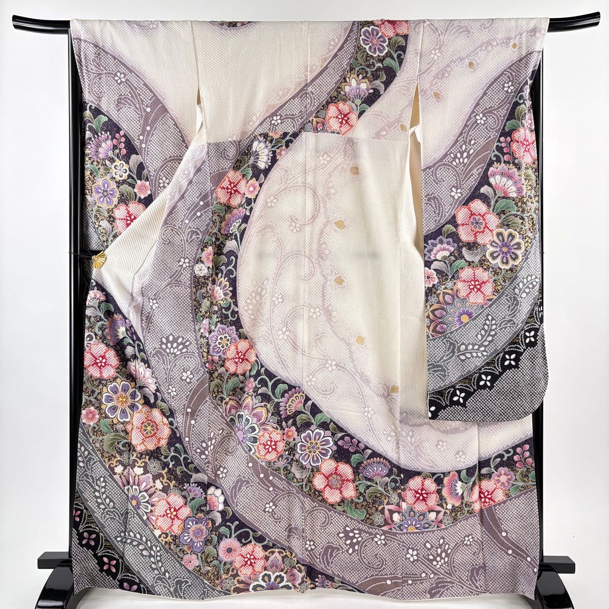 振袖 身丈167 cm 裄丈67 M 袷 花唐草 梅 金糸 絞り クリーム 正絹