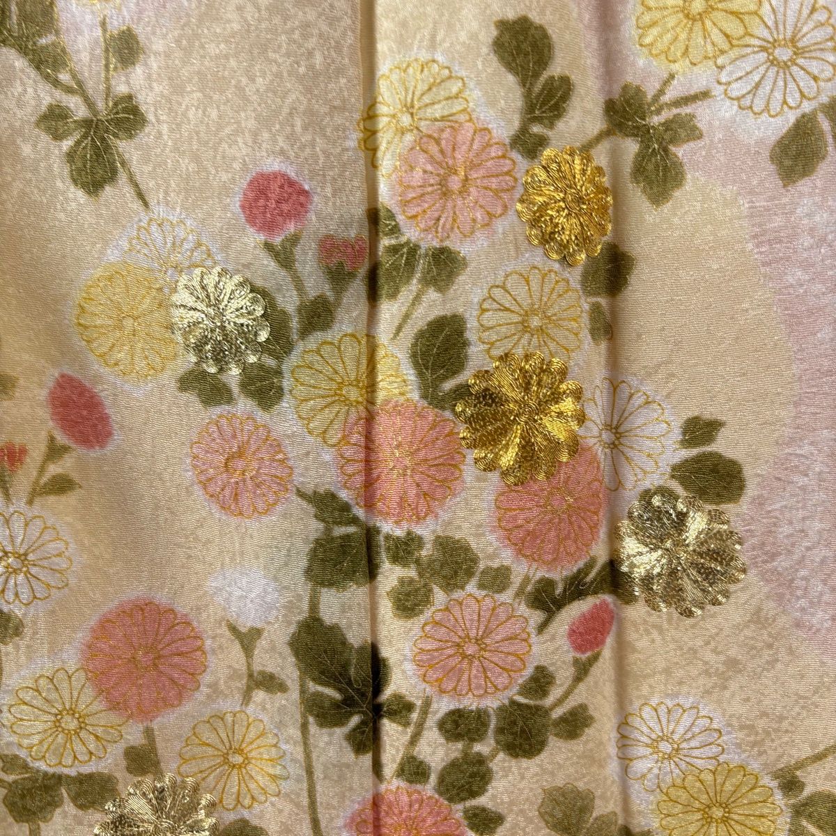 美品】 訪問着 身丈165cm 裄丈66cm M 袷 大喜百花 青柳 落款 菊 雲文