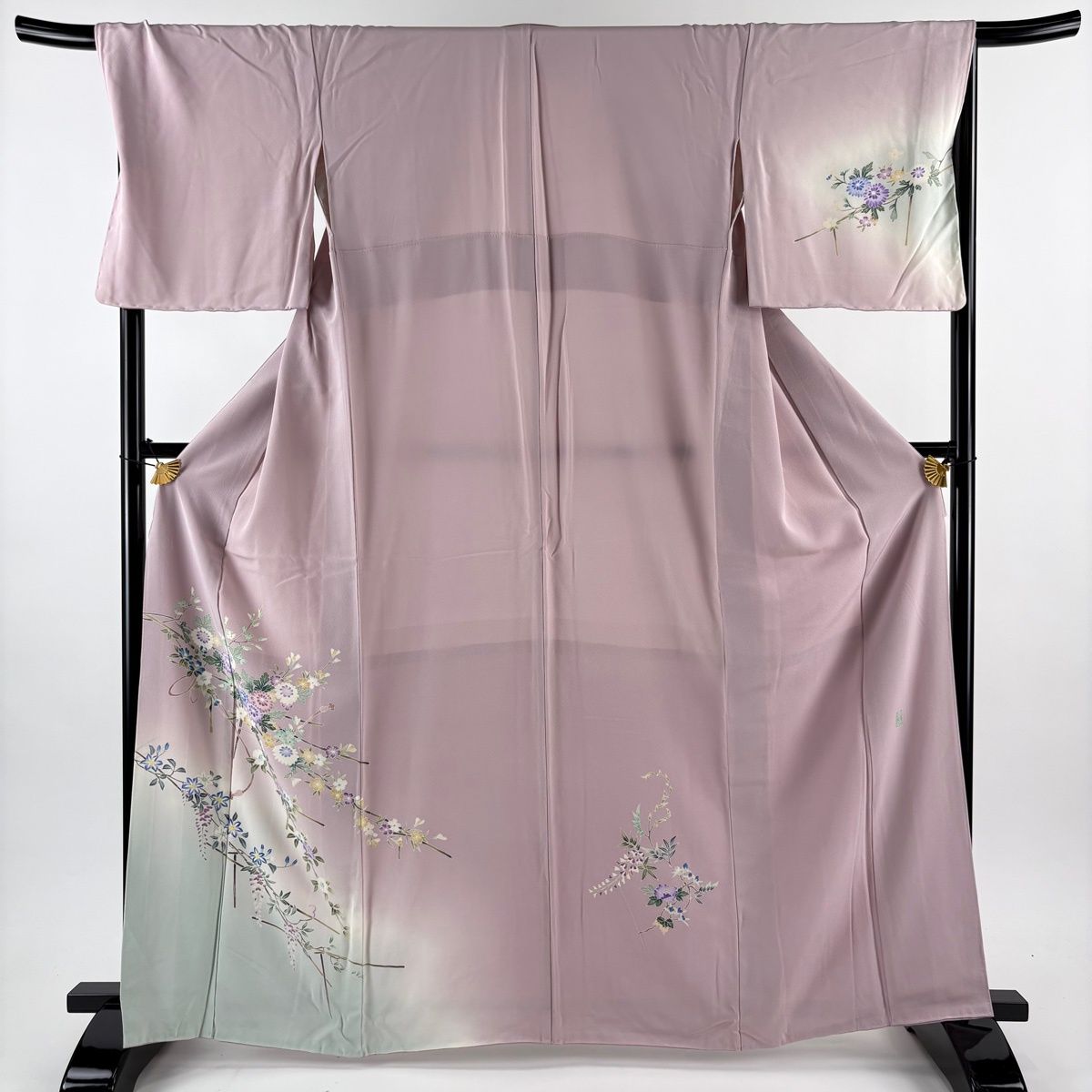 付下げ 身丈163 cm 裄丈68 5 L 袷 岡本幸治 落款 菊 椿 ぼかし ピンク 正絹