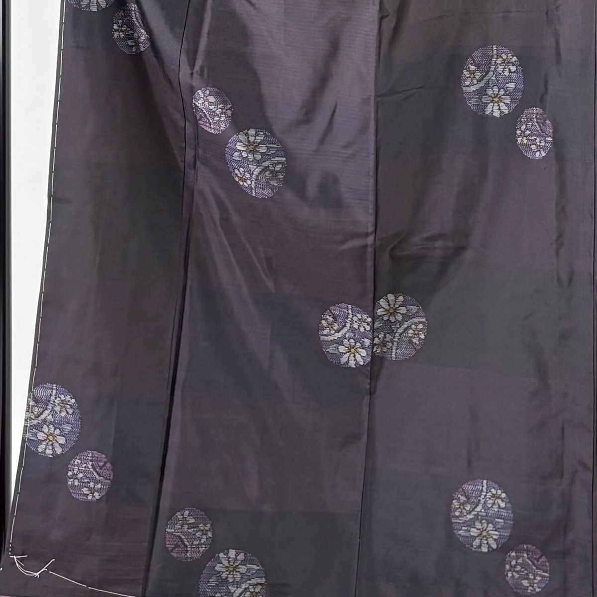 大島紬 身丈155 cm 裄丈63.5 S 袷 証紙 草花 丸文 濃紫 正絹 秀品