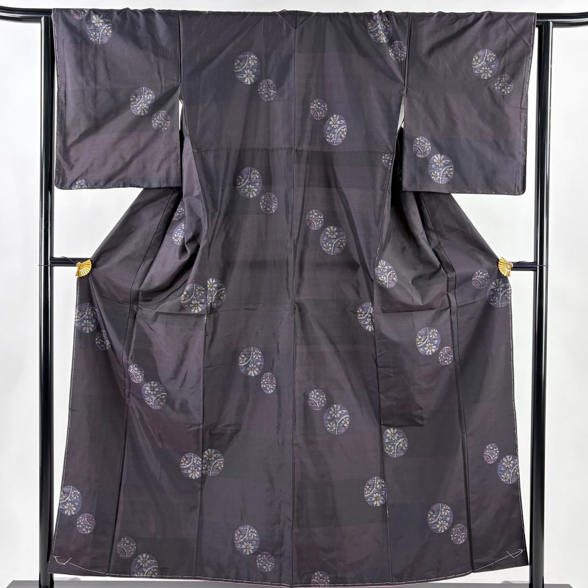 大島紬 身丈155 cm 裄丈63.5 S 袷 証紙 草花 丸文 濃紫 正絹 秀品