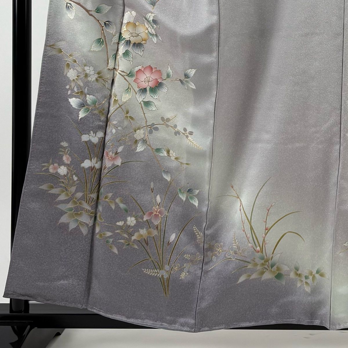 訪問着 身丈159 cm 裄丈62 S 袷 枝花 草花 金彩 ぼかし 灰紫 正絹 秀品