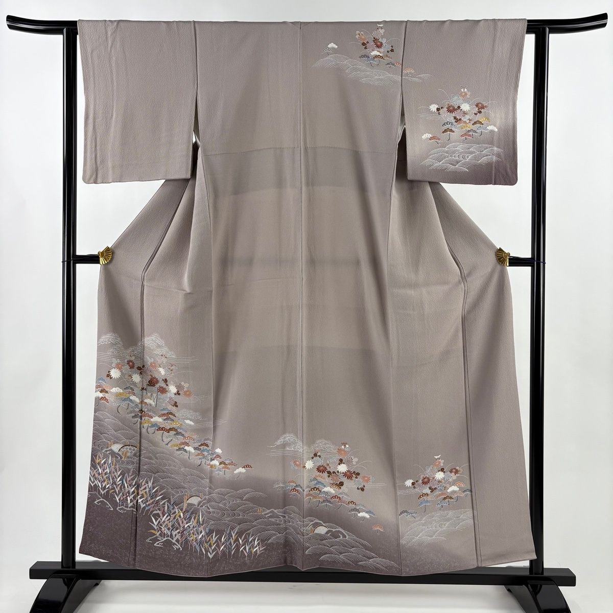 訪問着 身丈156 5 cm 裄丈61 S 袷 笠松 波 ぼかし 金彩 灰紫 正絹 秀品
