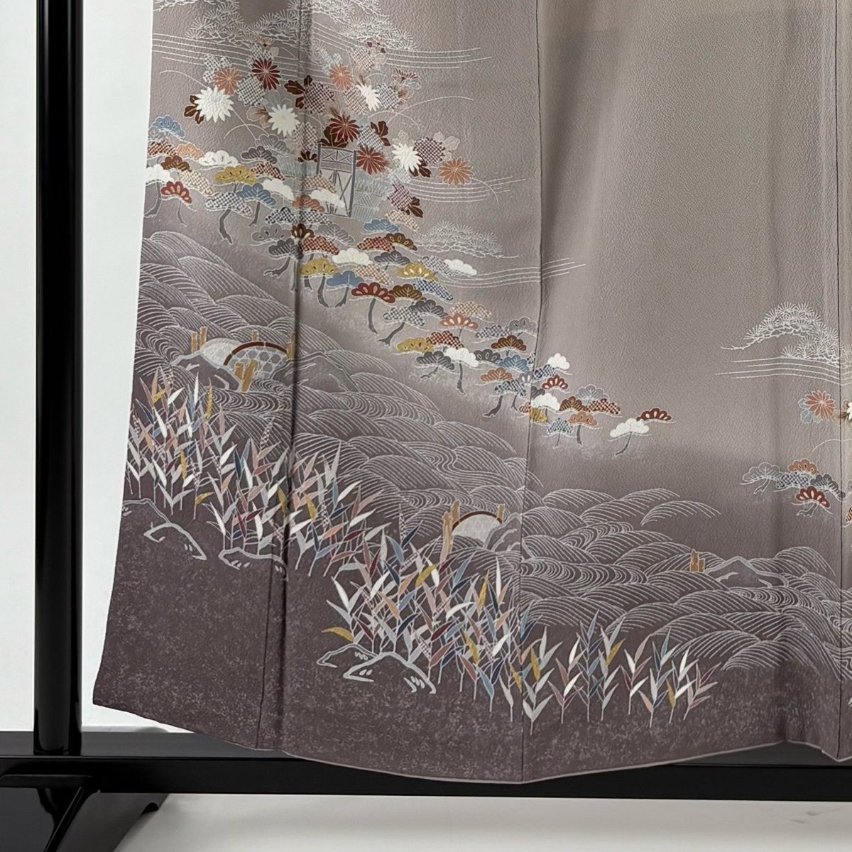 訪問着 身丈156.5 cm 裄丈61.5 S 袷 笠松 波 ぼかし 金彩 灰紫 正絹 秀品