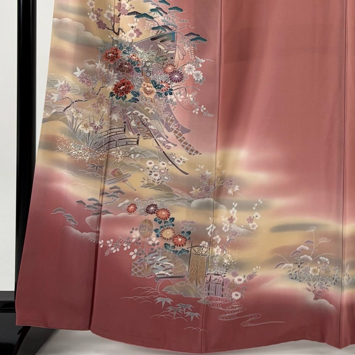 訪問着 身丈165 cm 裄丈64 M 袷 几帳 松竹梅 金銀彩 ぼかし ピンク 正絹 秀品