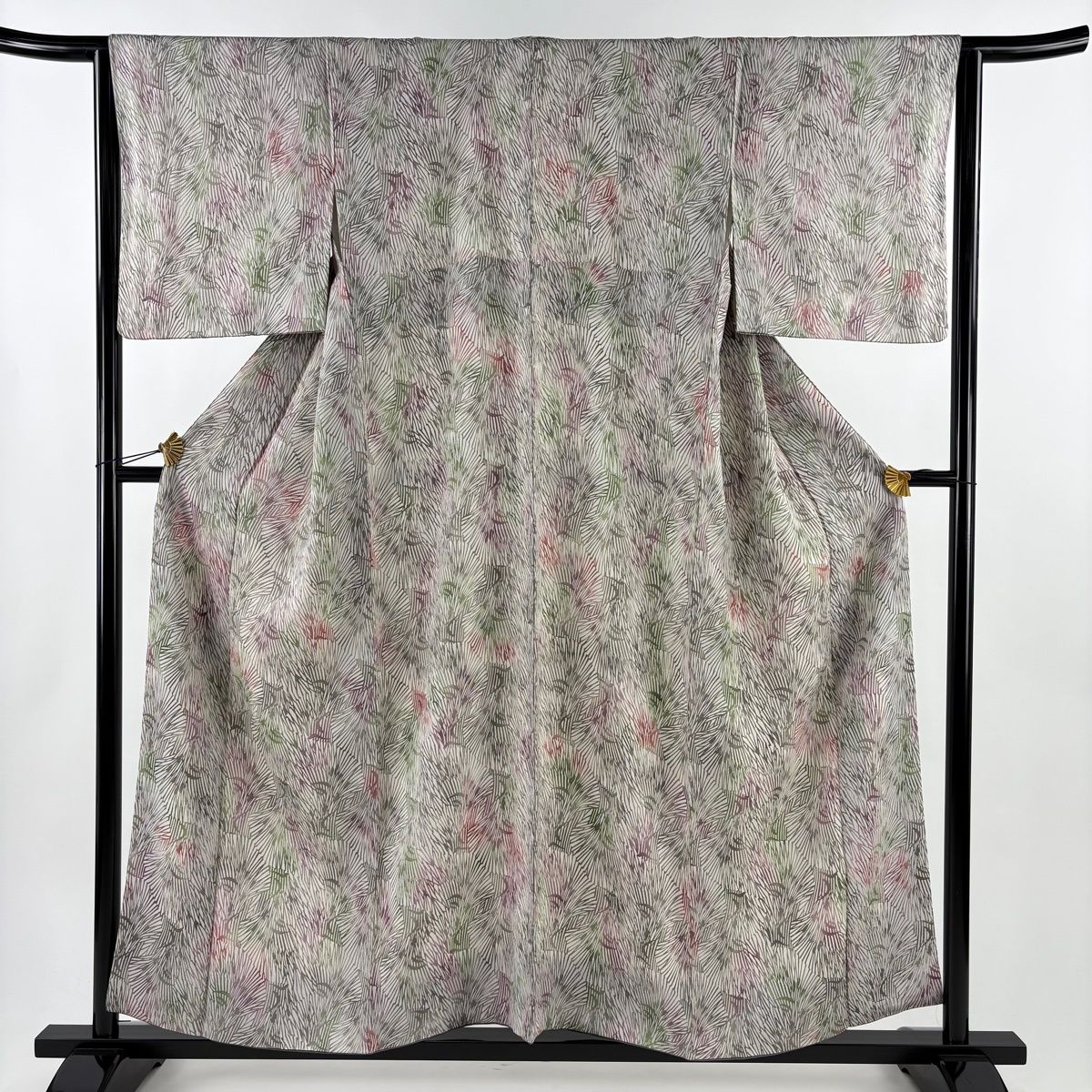 小紋 身丈157 cm 裄丈64 M 袷 幾何学模様 ぼかし 灰紫 正絹 秀品