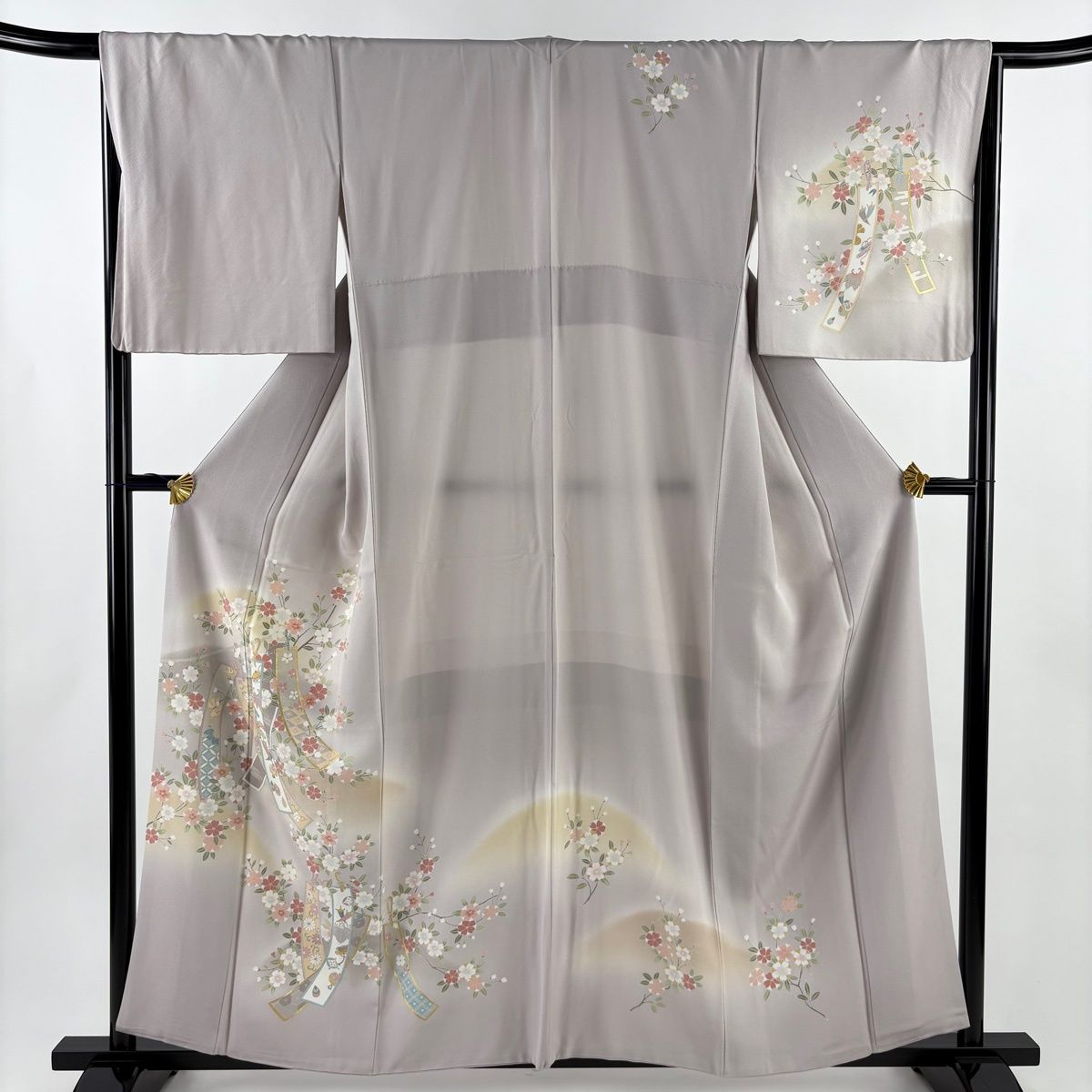 訪問着 身丈159 cm 裄丈66 5 M 袷 短冊 桜 金糸 金彩 灰紫 正絹 秀品