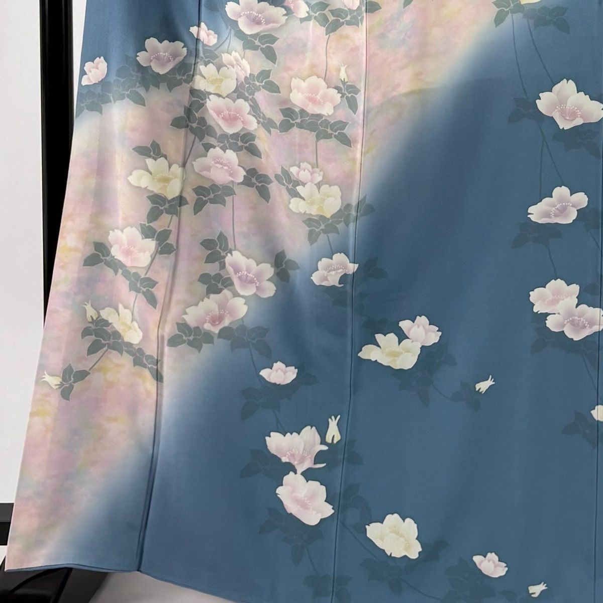 訪問着 身丈167.5 cm 裄丈67 M 袷 草花 染め分け ぼかし 水色 正絹 秀品