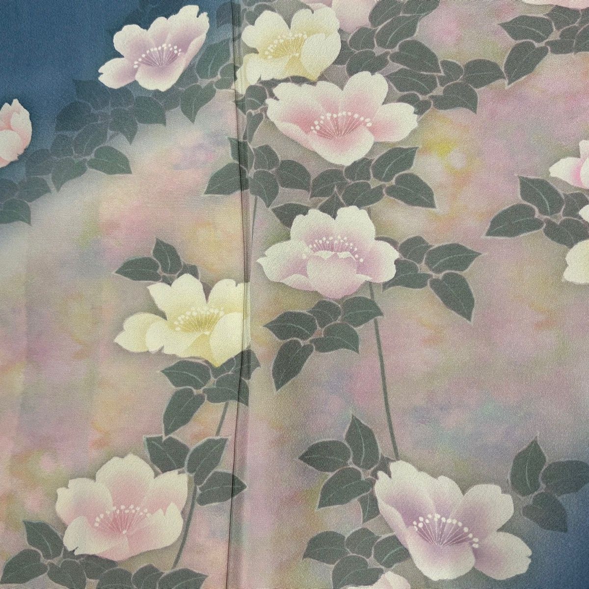 訪問着 身丈167.5cm 裄丈67cm M 袷 草花 染め分け ぼかし 水色 正絹 秀