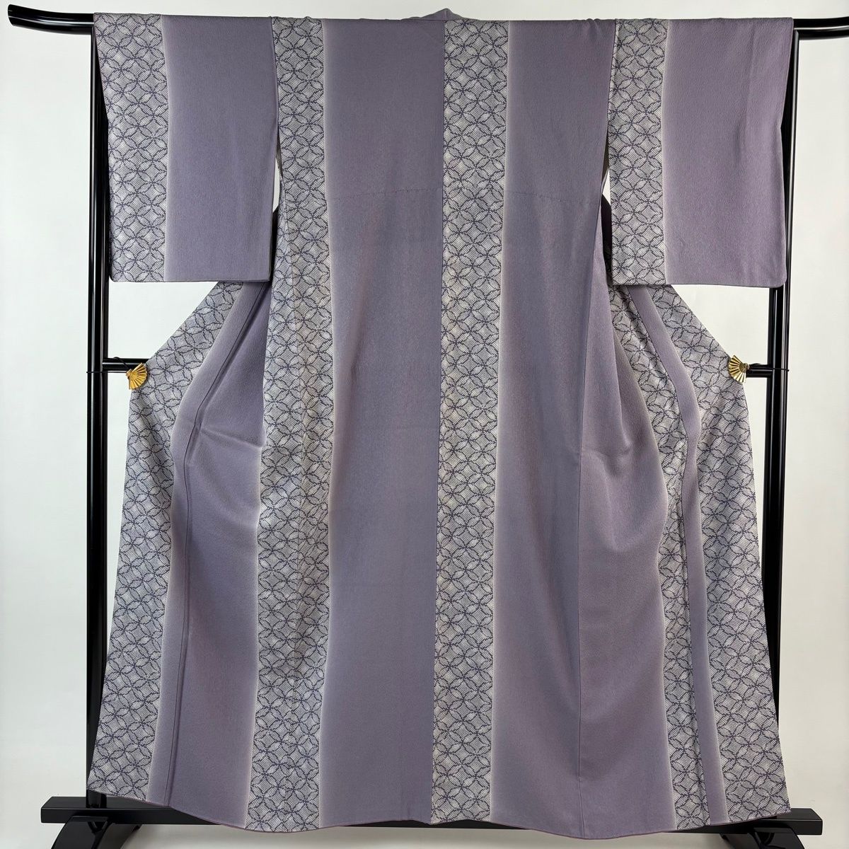 小紋 身丈158 cm 裄丈65 M 袷 七宝 ぼかし 薄紫 正絹 秀品