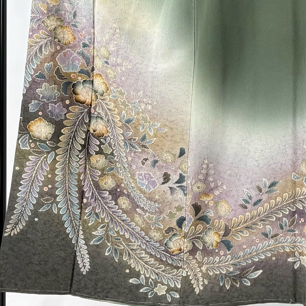 訪問着 身丈151.5 cm 裄丈65.5 M 袷 桜 染め分け ぼかし 灰緑 正絹 秀品