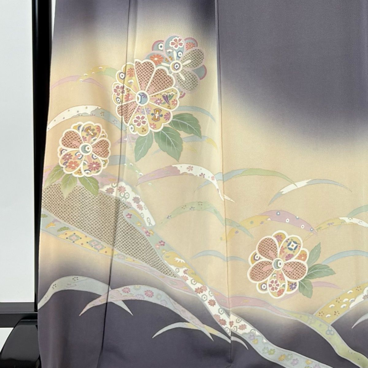 訪問着 身丈165 cm 裄丈69 L 袷 菊 芝 金彩 ぼかし 灰紫 正絹 秀品