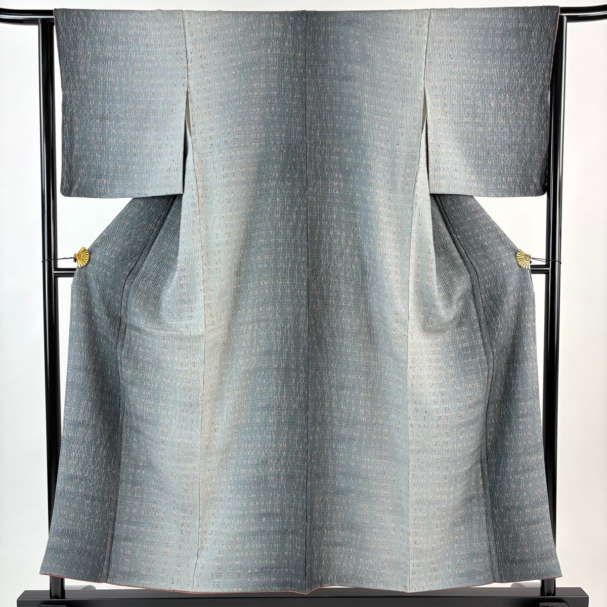 小紋 身丈155 cm 裄丈63 5 S 袷 幾何学模様 金通し 絞り 灰緑 正絹 秀品