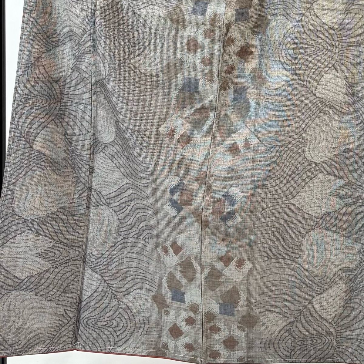 紬 身丈155.5 cm 裄丈64.5 M 袷 波 箔散らし柄 灰茶 正絹 秀品