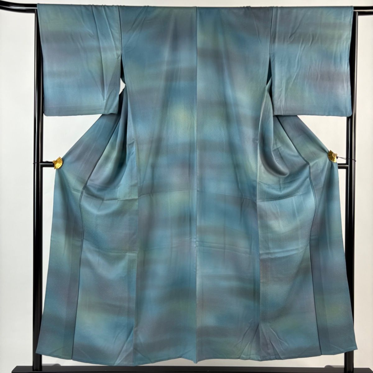 小紋 身丈153.5 cm 裄丈65 M 単衣 地紋 ぼかし 青緑 正絹 秀品