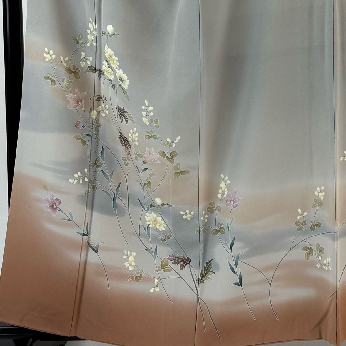 訪問着 身丈160 cm 裄丈66 M 袷 落款 枝花 霞 ぼかし 灰色 正絹 秀品 一つ紋