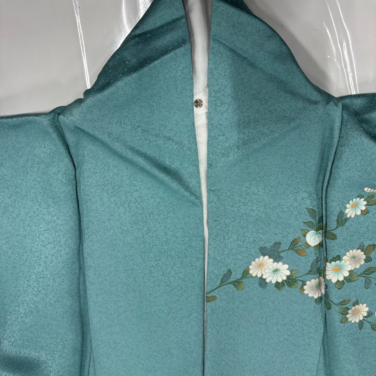  訪問着 身丈163.5 cm 裄丈68.5 L 袷 草花 花びら 螺鈿 金銀彩 青緑 正絹 秀品 訪問着 付け下げ 着物