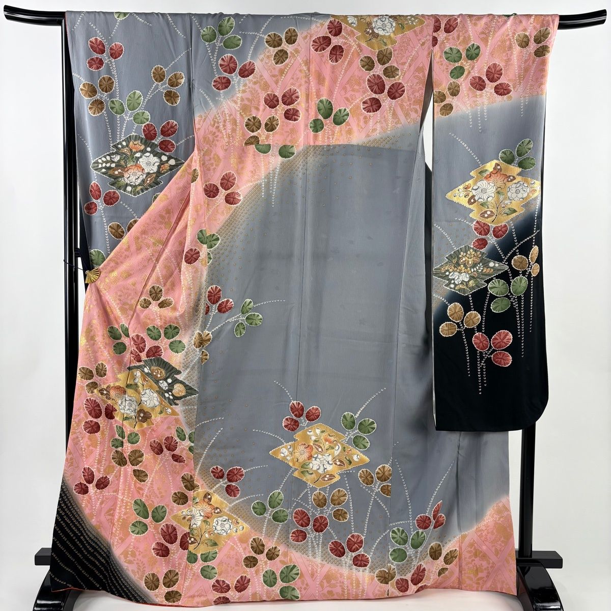 振袖 身丈168 5 cm 裄丈67 M 袷 辻が花柄 幾何学模様 金彩 ピンク 正絹 秀品